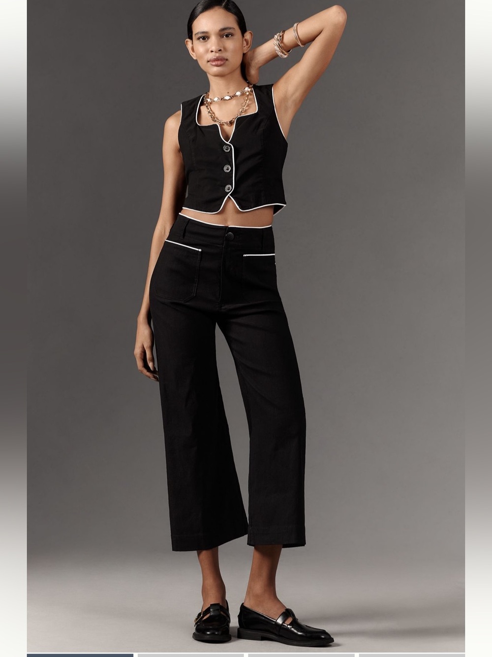 Anthropologie Maeve Pants Colette Piped High-Rise Magic Fabric in Black